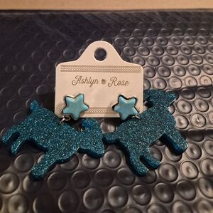 Ashlyn Rose Teal Star Stud & Glitter Goat Dangle Earrings